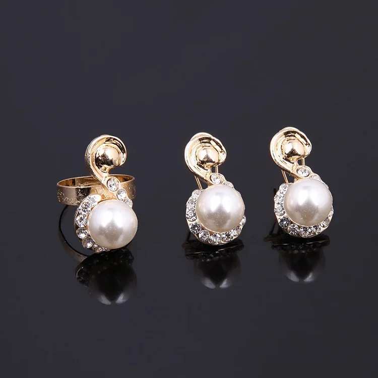 Women 4 Pcs African Fashion Jewelry Sets Luxury Saudi Gold Plated Pearl Pendant Dubai Crystal Wedding Gift Bridal Jewelry Set