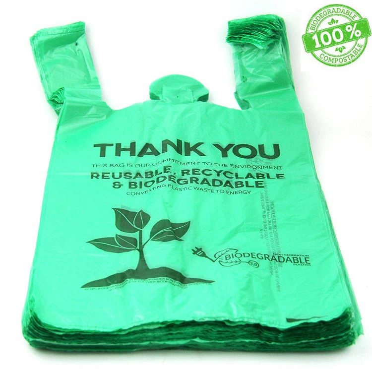 Custom 100% biodegradable compostable corn starch pla plastic t-shirt bag packaging plant bag supermarket retail bag_8