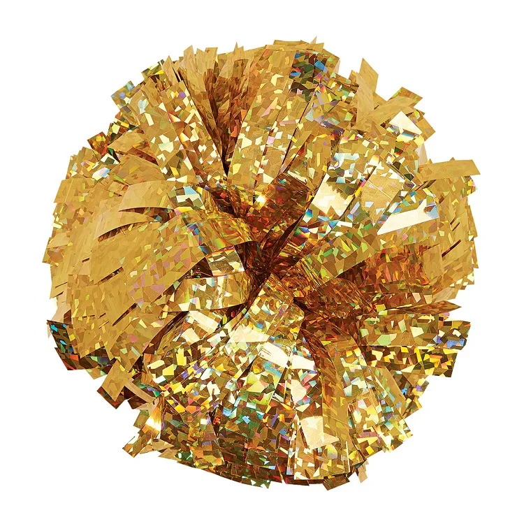 8 inch  Solid Metallic Holographic Gold  Cheerleader Pom Poms with baton handle