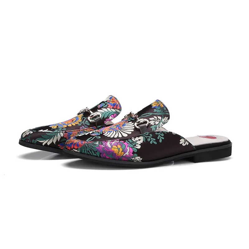Black fabric with flower fashion trend custom logo slide sandal for women