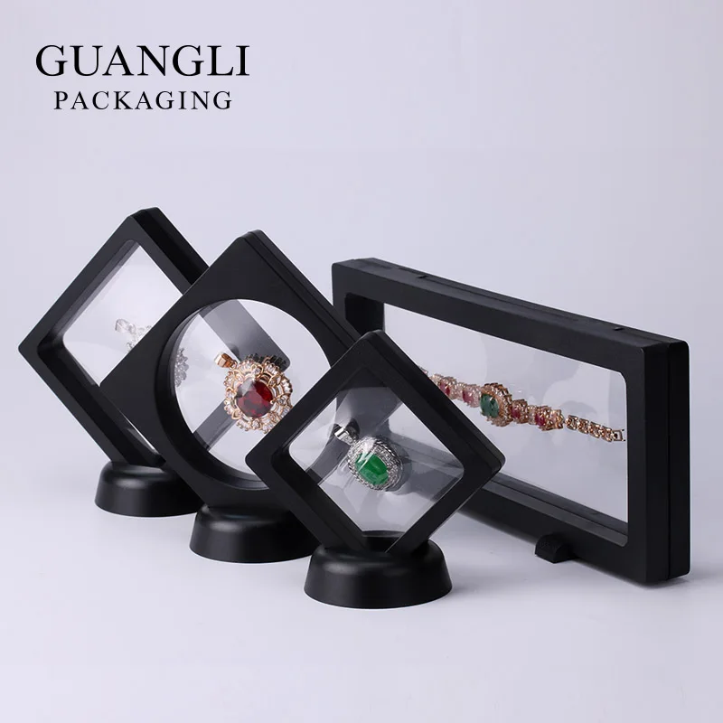 Custom Logo 3D Plastic Floating Jewelry Display Frame Box for Necklaces Ring