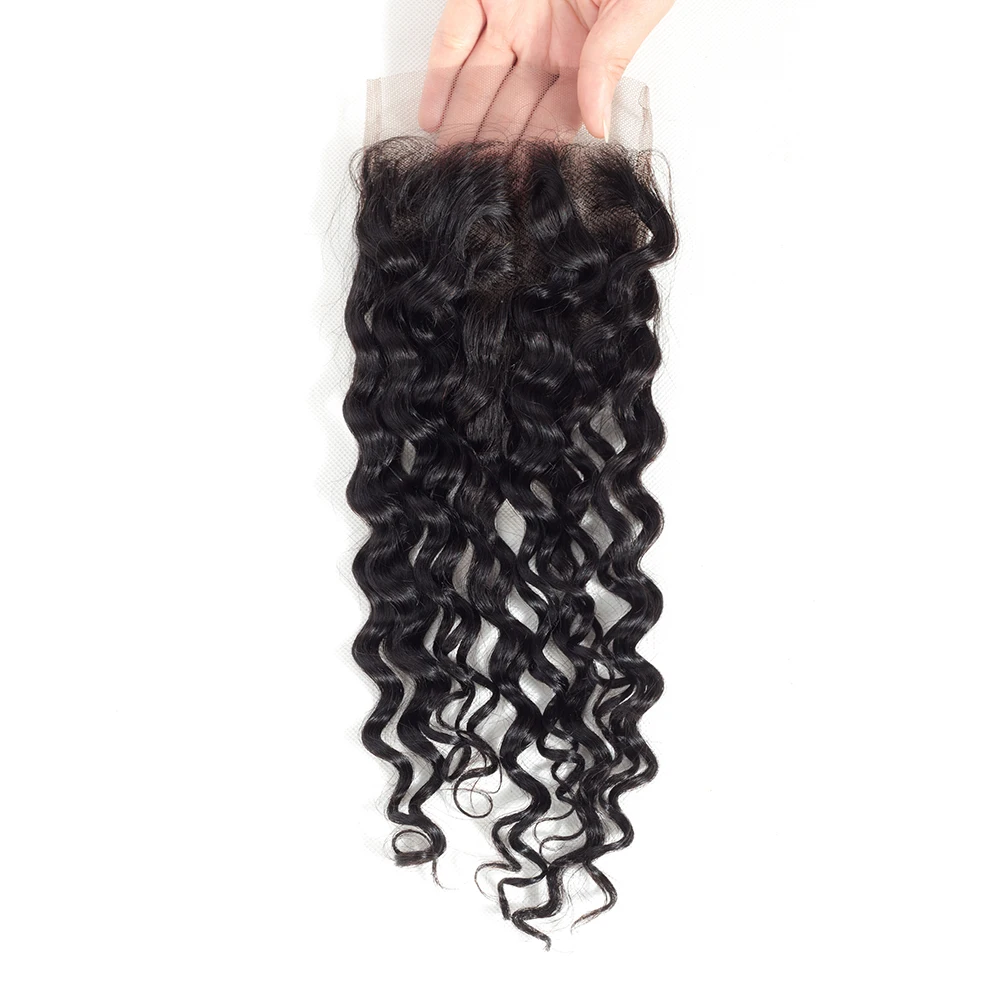 
150% density brazilian water wave 4x4 human hair closure with baby hair 
