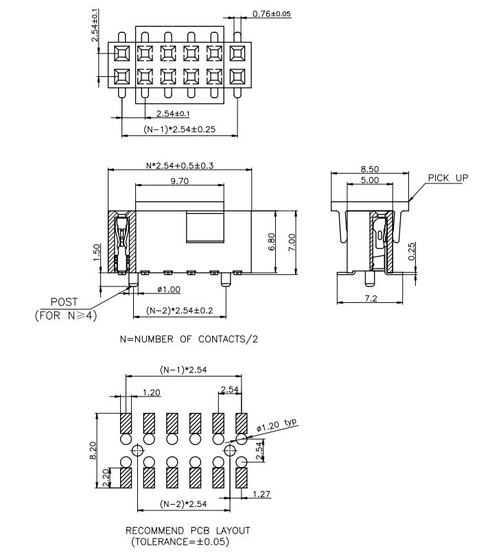 Двухрядный гнездовой разъем 2,54 мм SMT 2*9P
