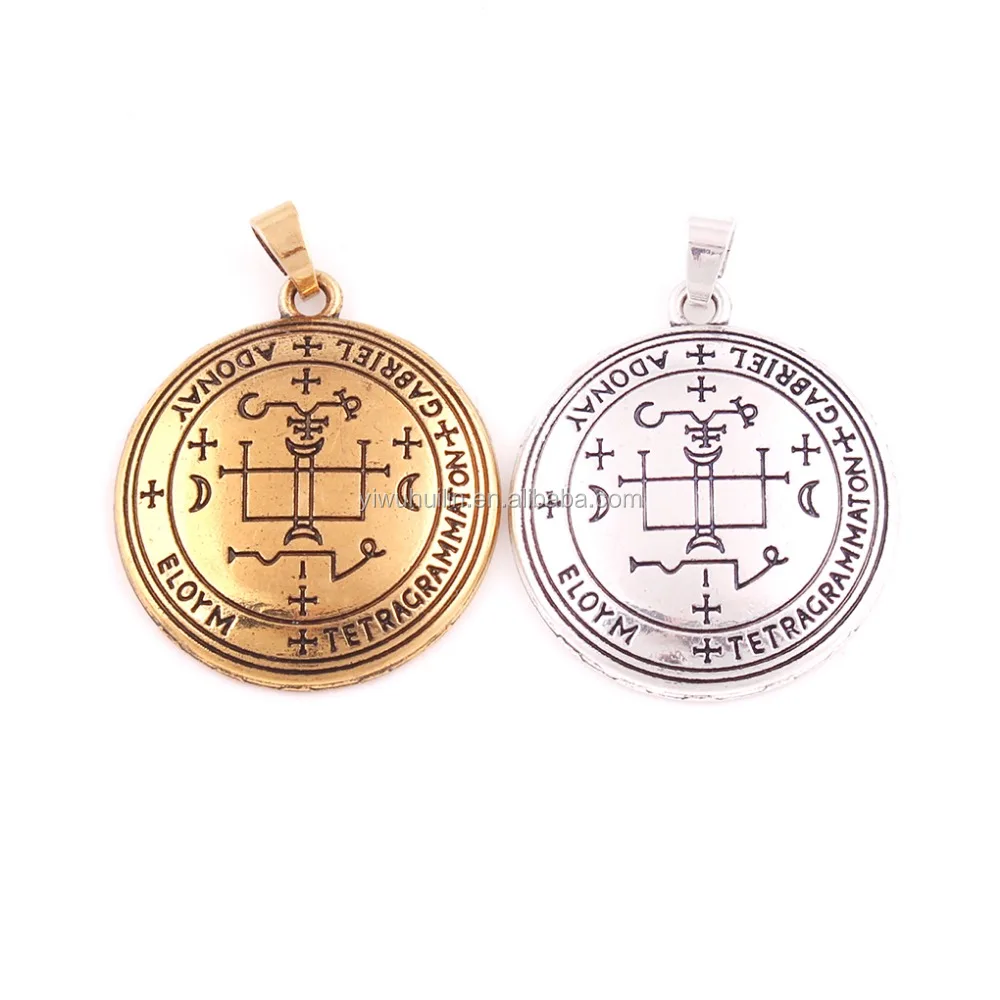 Huilin Customized Archangel GABRIEL Talisman Sliver And Gloden Cross Pendant Sigil Of GABRIEL Angelic Pendant