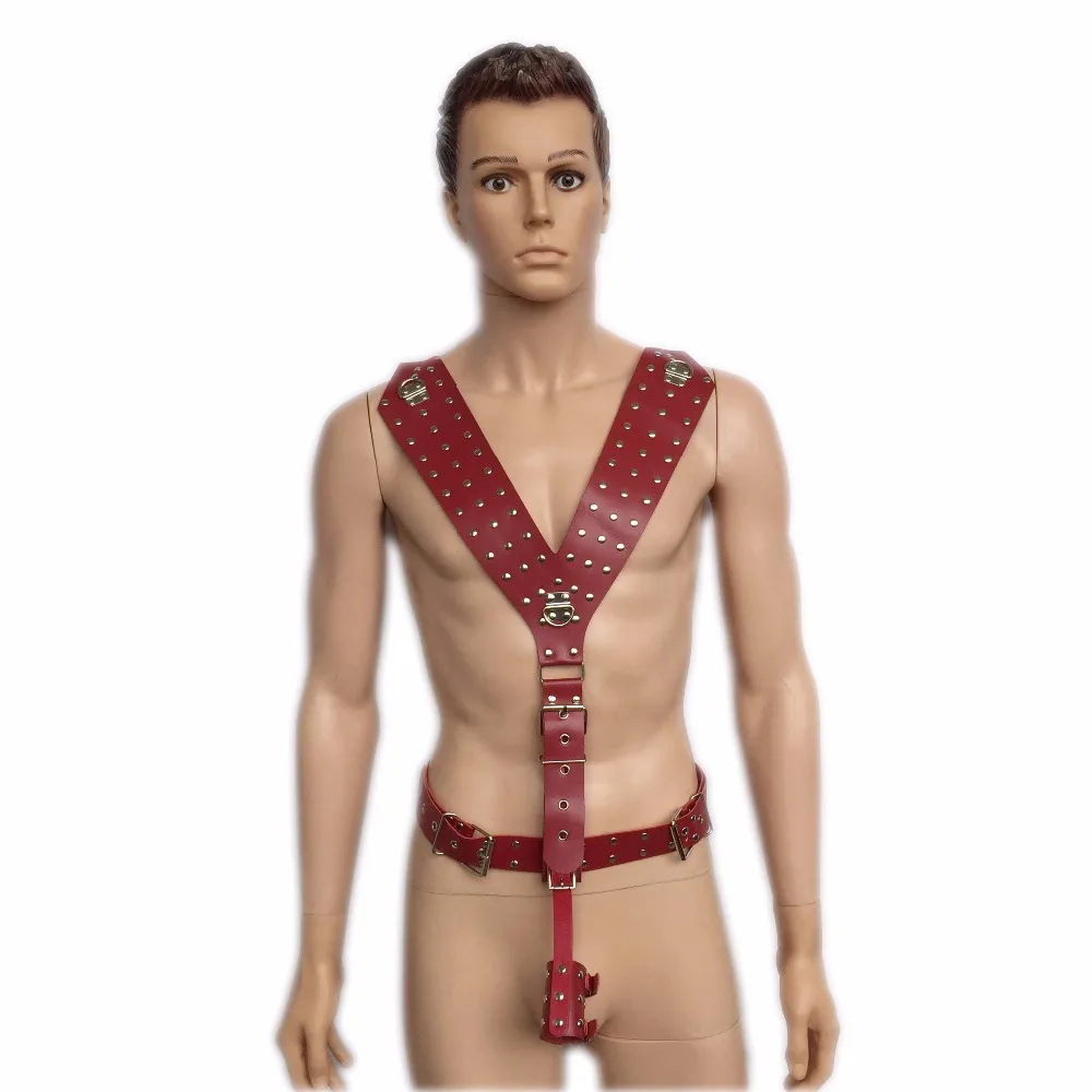 male body leather bondage restraints set penis ring cock cage bondage fetish adult sex toys for men bdsm sex shop