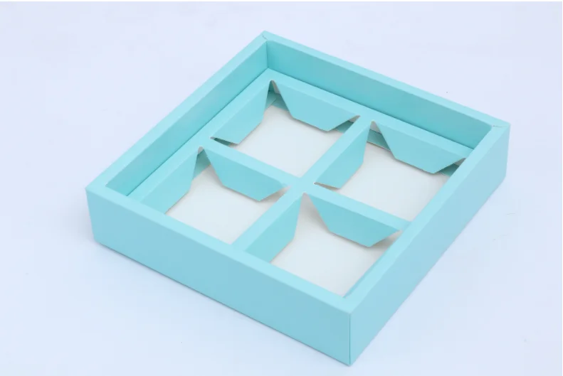 high quality custom logo food grade art paper durian mooncake sky blue packaging paper box with 4 dividers
