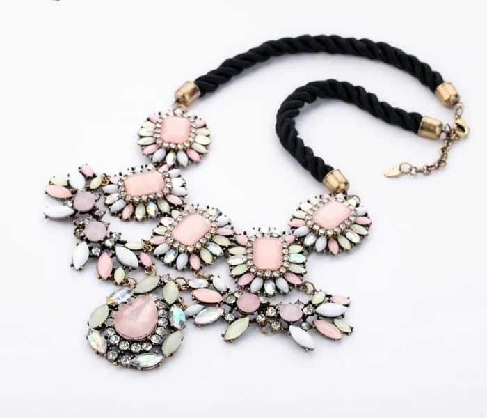 BlingBling xl00255 Cute Pink Vintage Statement Necklace for Girls Engagement Anniversary Black Link Chain Plastic Main Material