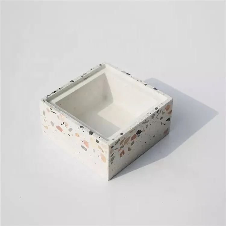 Cylinder terrazzo wedding decor candle stand holder / gifx box ceramic candle jar with wooden lid