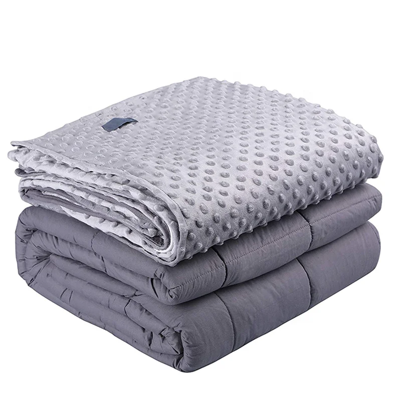 
High Quality Sensory Relief Adult Anxiety 15lbs Minky Dot Cover Weighted Blanket with Non-Toxic Glass Beads 