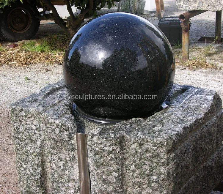 Outdoor Chinese black granite Feng Shui rolling ball stone water feature fountain