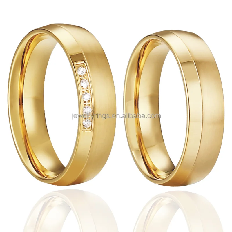 wholesale Custom rounded dome 316l stainless steel ring mens and womens 14k plated wedding gold ring design for couples