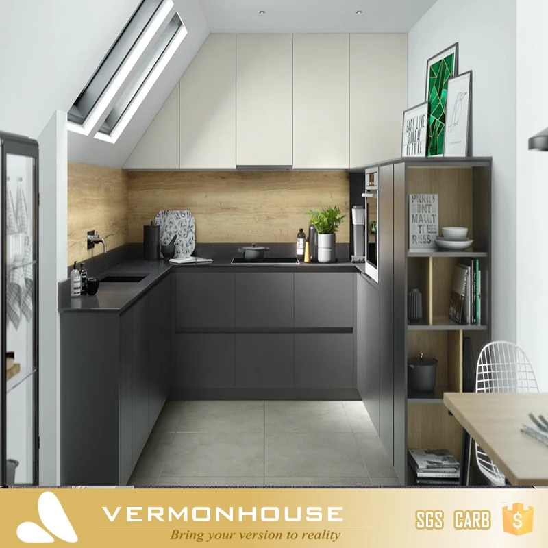 2022 Latest Modular Kitchen Furniture With Grey High Gloss Paint Finish