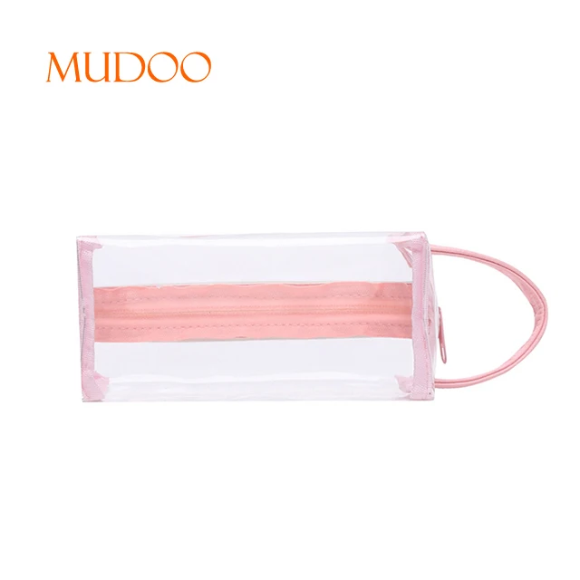Transparent PVC Waterproof Clear Pink Makeup Bag with Handle