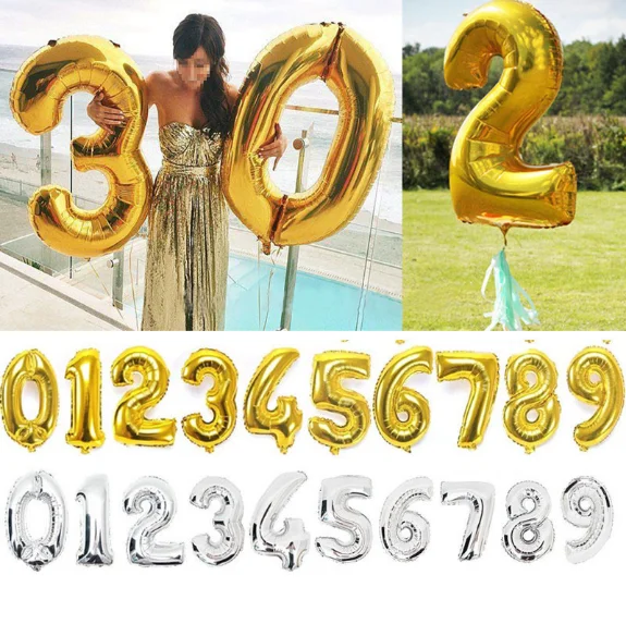Gold Silver Number Foil Balloons Digit Helium Balloon wedding Birthday balloon inflatable festa casamento Party Supplies