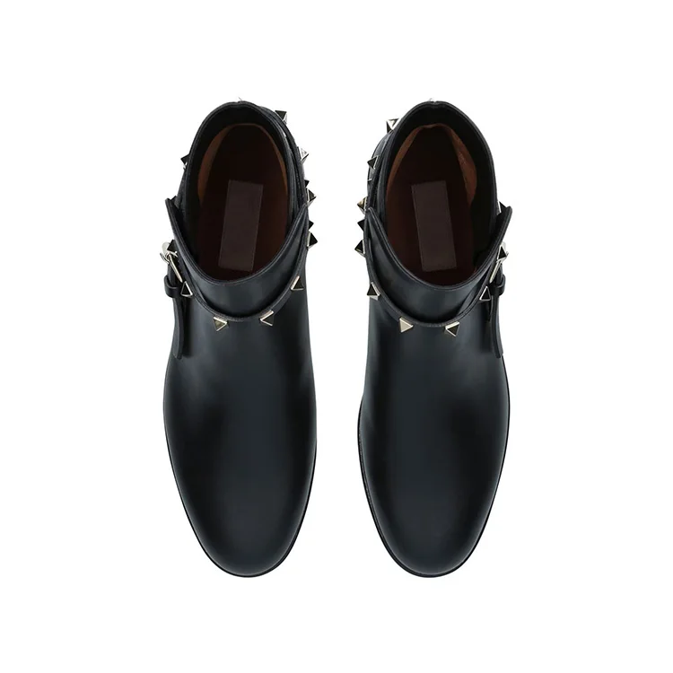 Rivet buckle cow genuine leather boots ankle shoes women boots 2018