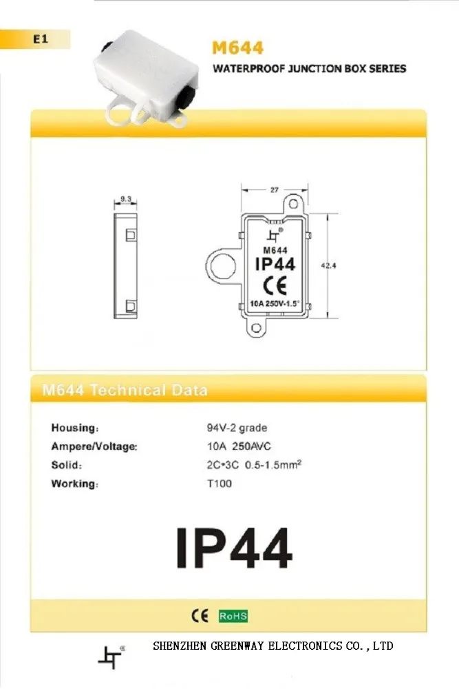 Greenway hot sale M644 IP44 Low price 2 pin plastic waterproof junction box terminal junction box