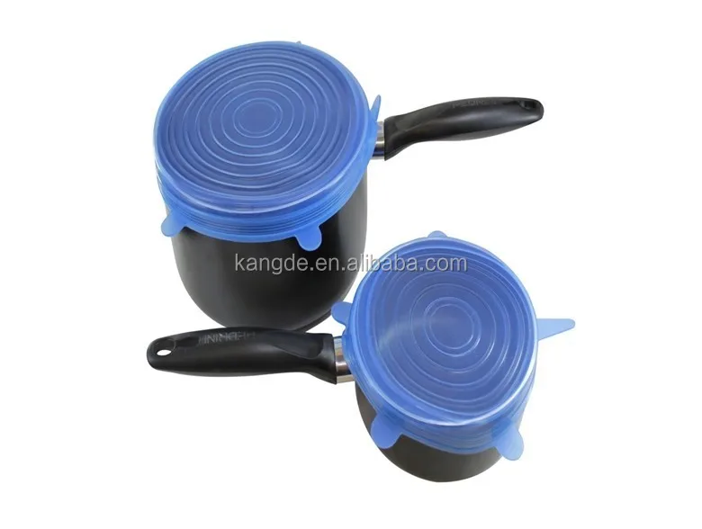 Ultra Stretchy Silicone Super Stretch Lids to keep food fresh. Locks in freshness air tight - Adjusts to shape and size of con