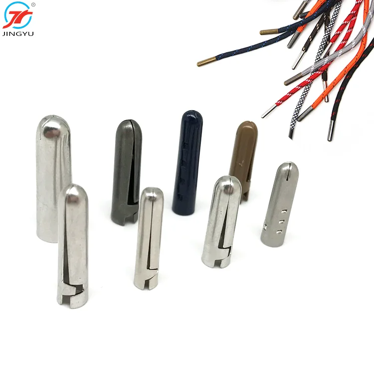 Custom Garment Accessories Fashion Metal Aglet Hoodie Flat Cord Ends Caps Stopper For Swimwear