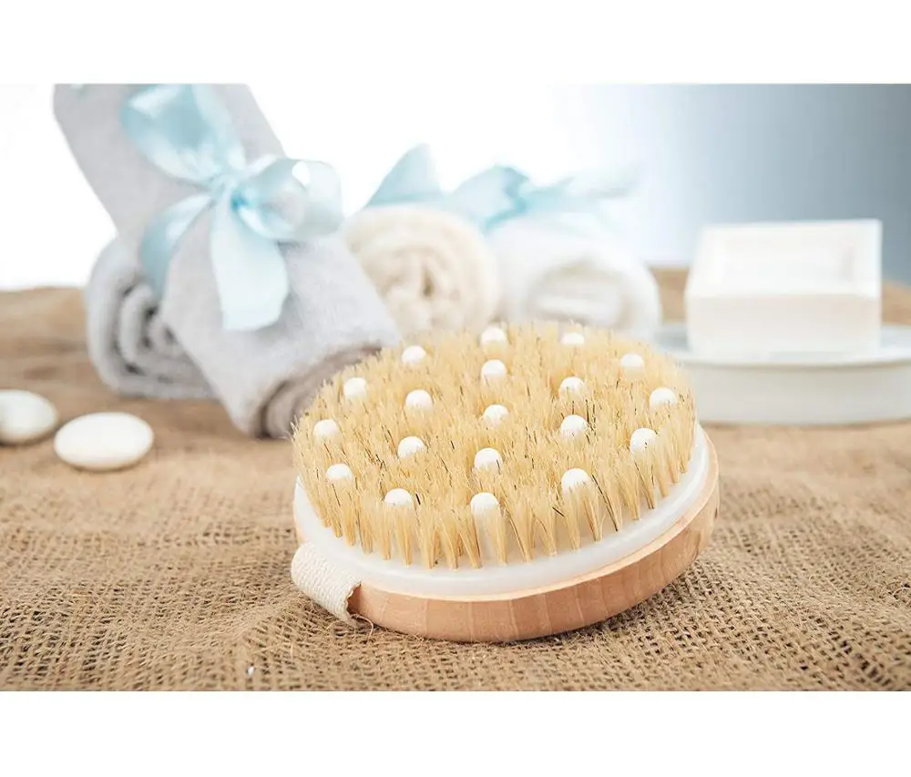 
Organic Spa Exfoliation Massage Scrub Brush With Natural Boar Bristles Dry Brush 
