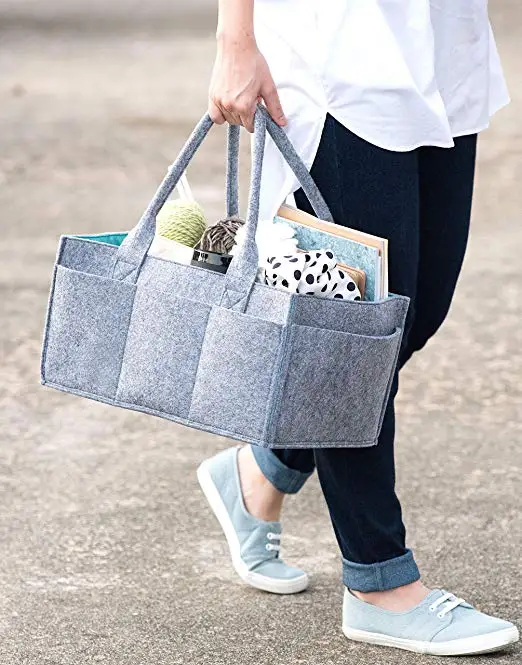 QJMAX 100% Thickness Felt Removeable Insert Baby Diaper Caddy Organizer With 10 Pockets