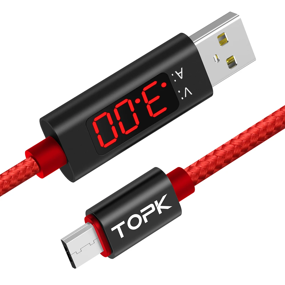 TOPK AN27 светодиодный дисплей напряжения и тока прочный нейлоновый Плетеный USB кабель для зарядки и синхронизации данных Micro USB кабель