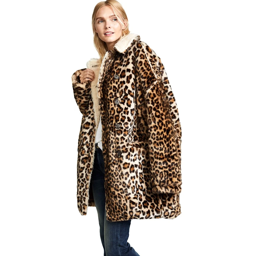 Plus Size Long Coat Print Fashion Loose Leopard Animal Hot Selling Winter Warm Thick Mink Faux Fur Women Woven Long Jacket