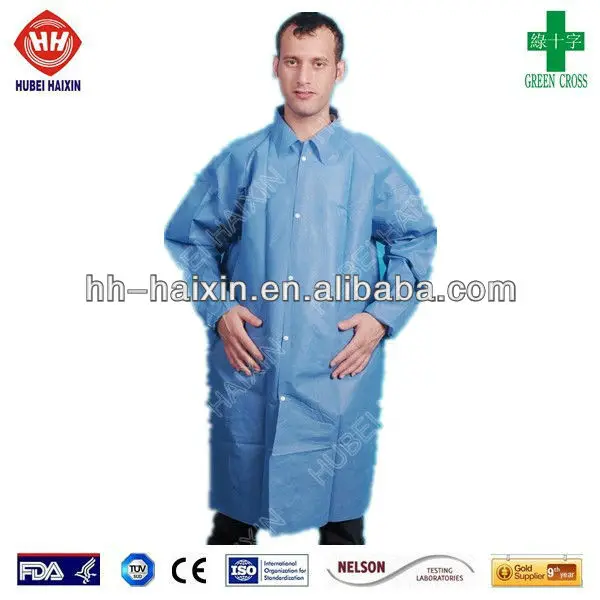 Disposable PP Lab Coat / Visit Coat with Botton Uniform for Hospital for Unisex 50-65gsm Nonwoven