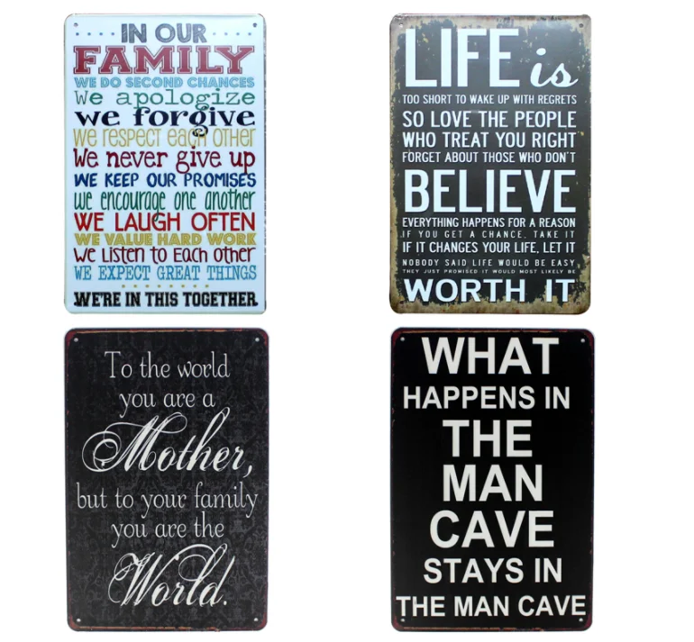 Wholesale Family Home Decor Vintage Tin Signs Decorative Pub Plates Metal Wall Art Plaques Tin Signs