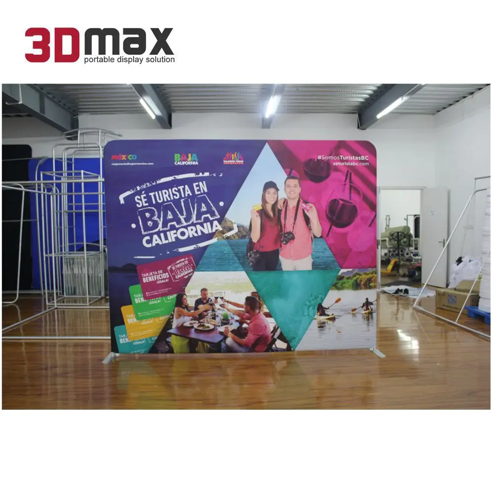 3D Max Customized 10ft Straight Photo Booth Backdrop Free Standing Printed Tension Fabric Backdrop Wall Advertising Stand Banner