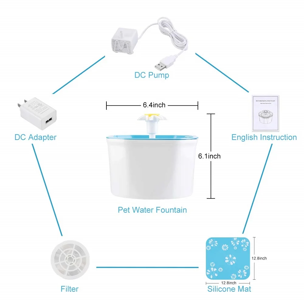 
1.6L Water Fountain Pet with Automatic Healthy Hygienic Water Dispenser Pet Drinking Fountain for Dogs, Cats, Little Pets 