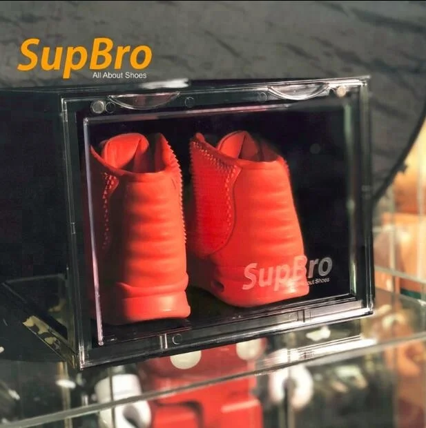 Hot selling dy152  high-end large black plastic shoe box with clear front drop door in Dymolding