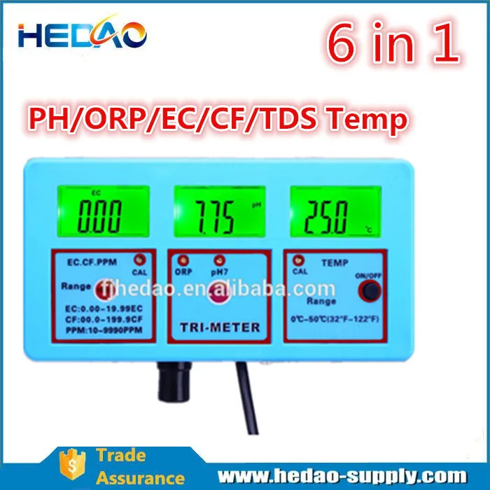 6 в 1 Многофункциональный ЖК-Цифровой Измеритель Воды Тестер EC CF TDS (ppm) РН-Метр