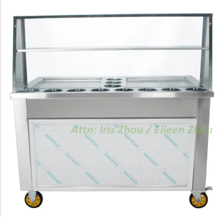 Thailand Double Pan 11 Buckets Fried Ice Cream Roll Maker Mini Fruit Fried Ice Cream Machine