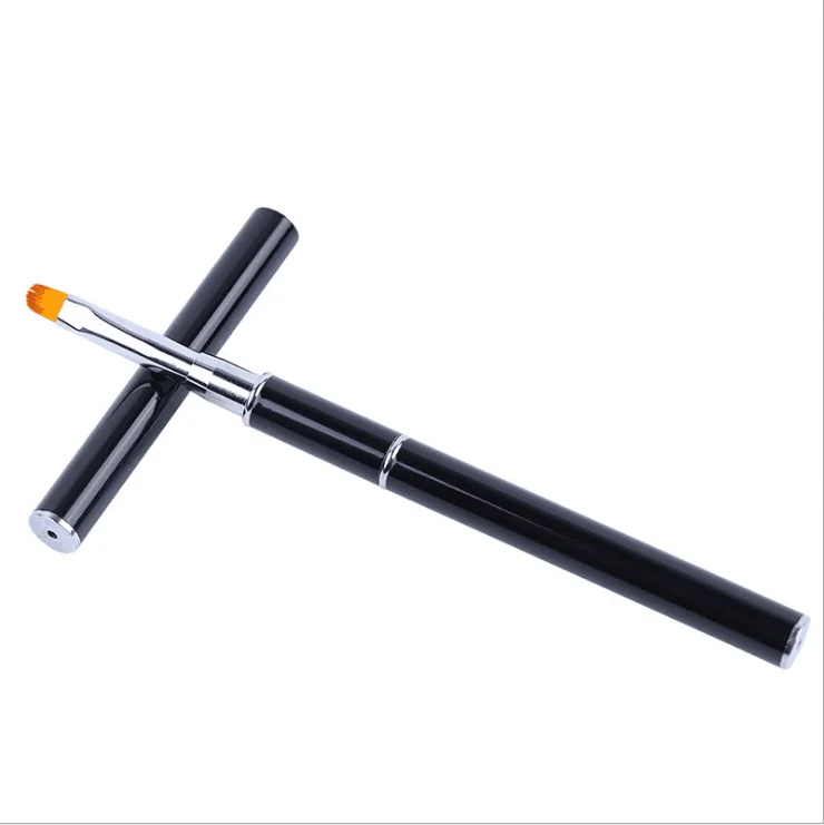 Professional Black Metal Handle Nail Pen Double Ends Nylon Hair Gel Painting Nail Art Brush with Nail Spatula Pusher