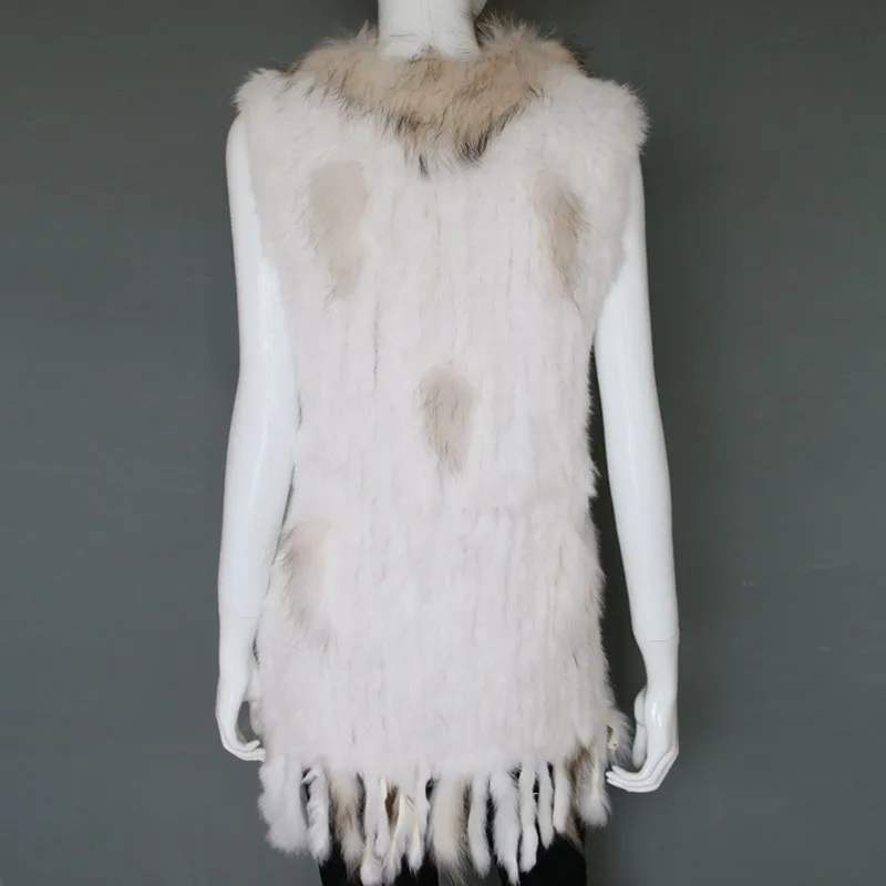 
Long pattern handmade rabbit fur waistcoat with raccoon fur winter vest products 