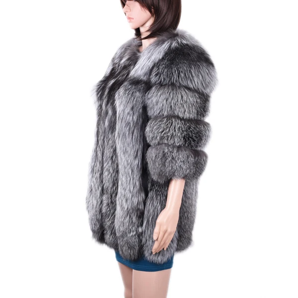 Women silver fox fur coat/winter warm fur coat/fox fur coat for women KZ160039