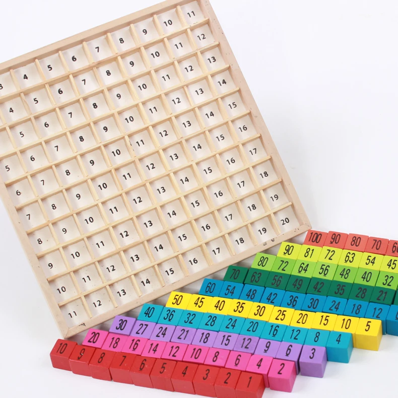 Kids wooden math educational toys calculating board multiplication table blocks