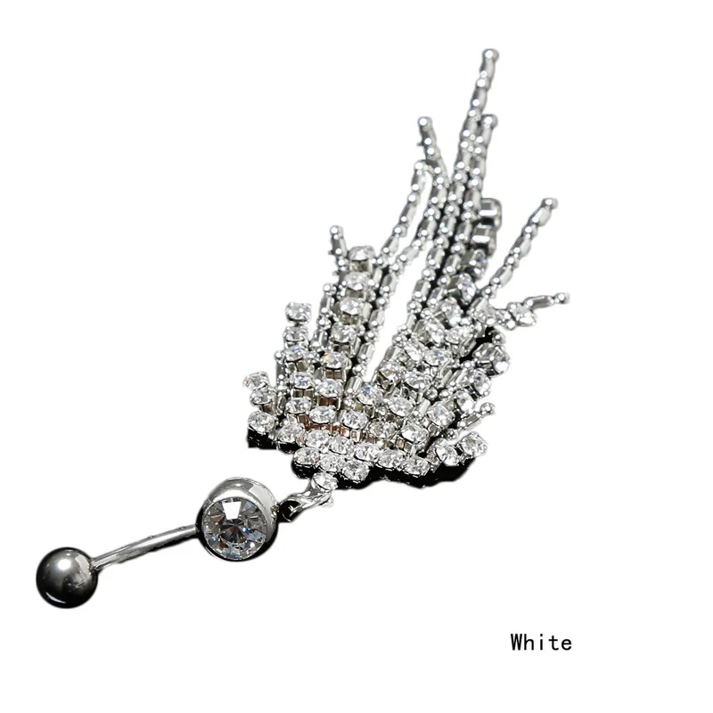 Body Jewelry Belly Tassel Navel Ring Czech Stone Titanium Steel Navel Piercing Belly Button Ring for Women Piercing Accessories