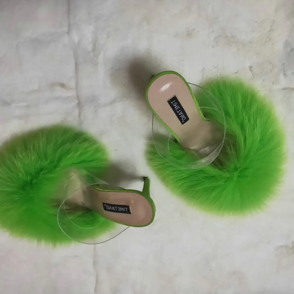 20 19 summer big and full fox fur heels fur slides custom color and big size ready to ship
