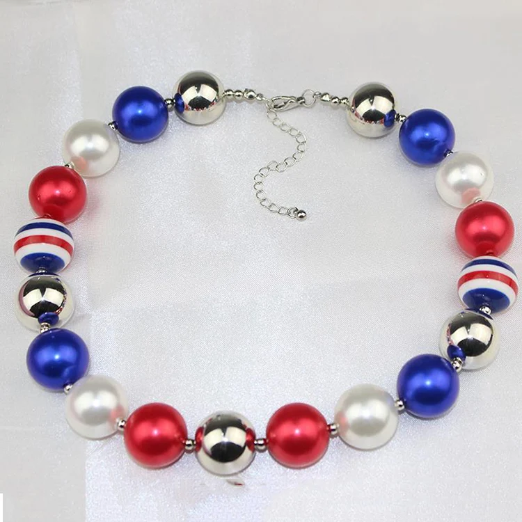 Kids USA National Day Gift 16mm Bubblegum Chunky Round Acrylic Beading Necklace