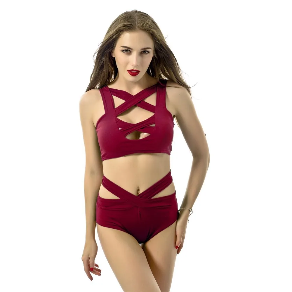 
F50305A New european women hot sale sexy slip v-neck bandage bikini cross type tankinis swimsuit large size for girls 