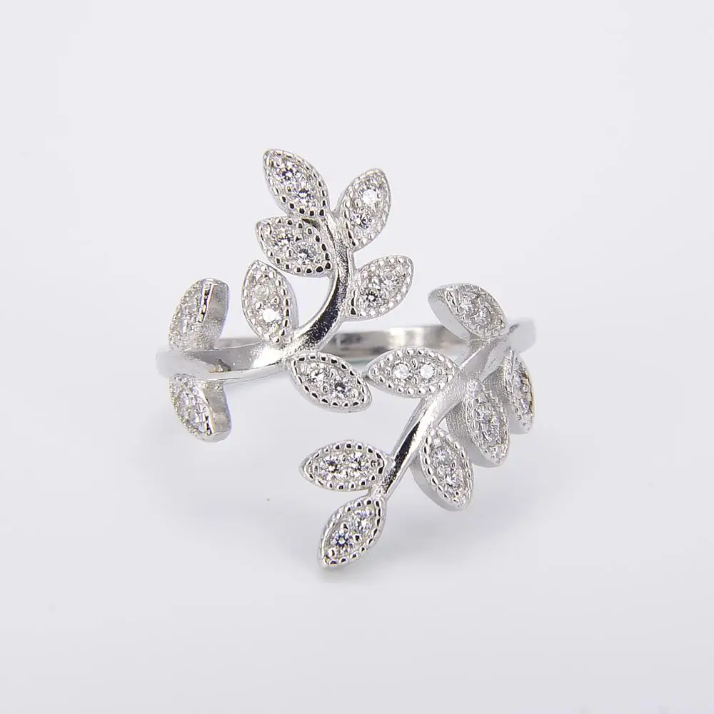 ZHILIAN 925 Sterling Silver Twisted Leaves Wishful Flower Opening Index Finger Ring