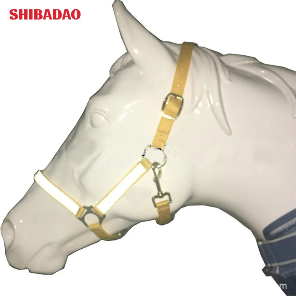 PP Fluorescent Yellow Horse Collar Bridle Halter with Light Reflective Tape High Visibility for Horse Riding Equestrian S/M/L/XL
