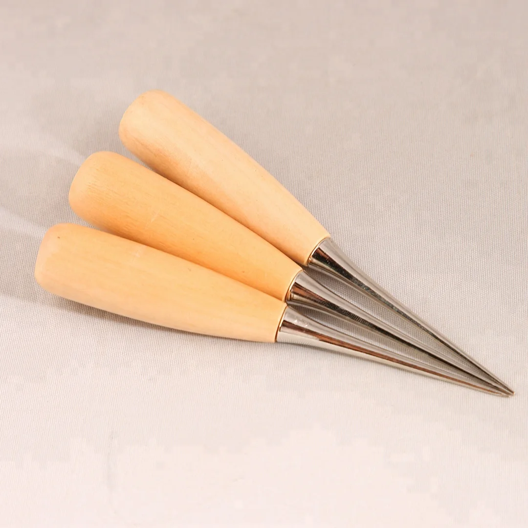 High Quality Professional DIY Patchwork Leather Craft Tool Wooden Handle Sewing Awl Tool for Stitching
