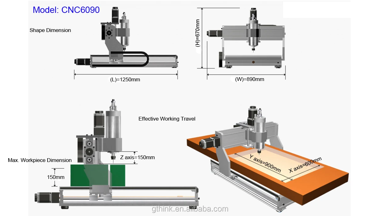 DIY Mini  CNC Router 6090 3 Axis Milling Machine With 2.2KW Water Cooling Spindle