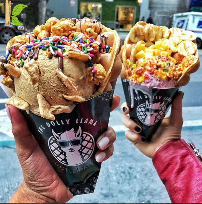 popular printing logo leakproof paper ice cream waffle cone holder bubble waffle cone holder