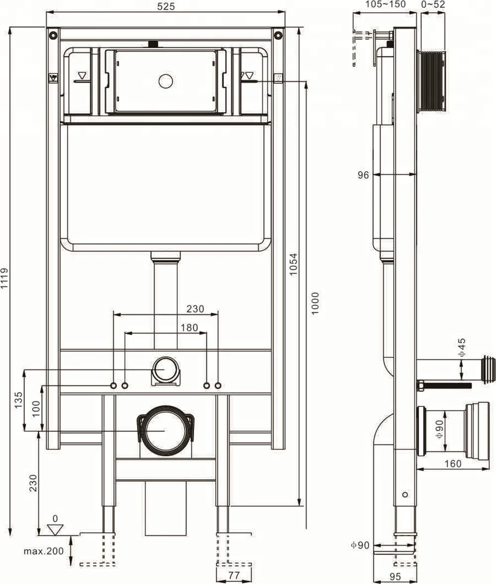 Super Thin 80mm CE  toilet cistern tank wc flush tank for wall mounted toilet