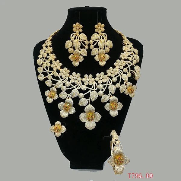 
S-2 Xuping fashion african bridal wedding jewelry sets, luxury saudi gold plated zirconia dubai jewellery set for women 