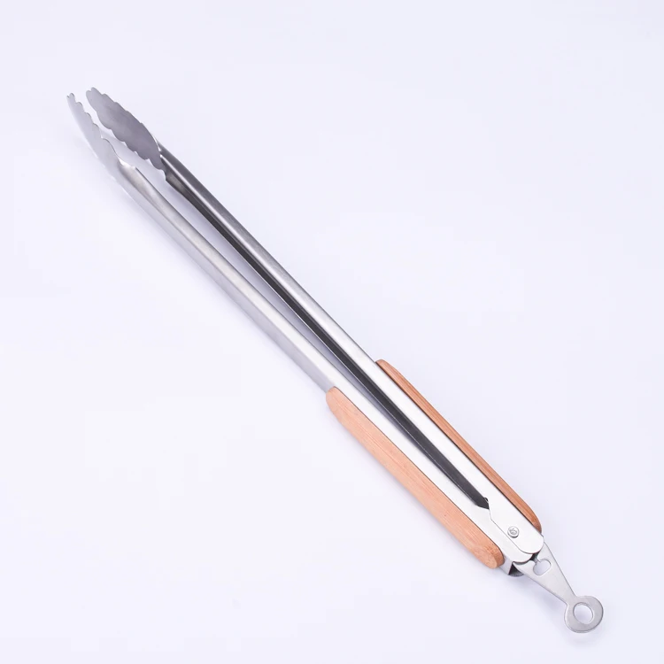 
BMJ0179 Outdoor Camping Bamboo handle stainless steel bbq grill tongs 16 inch 