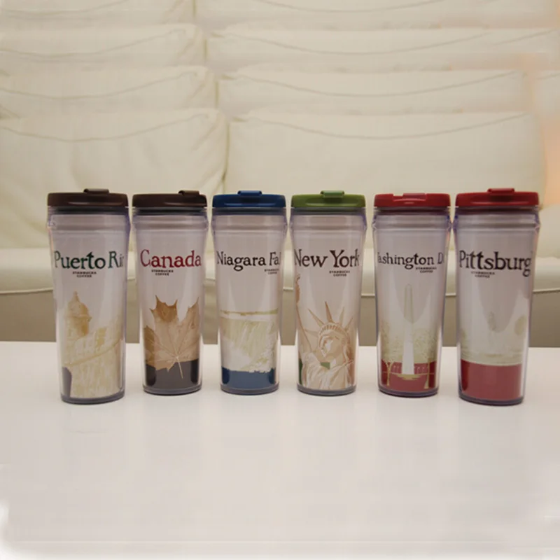 wholesales double wall plastic insert paper travel mug, bpa free photo insert travel mug with custom logo,16oz paper mug